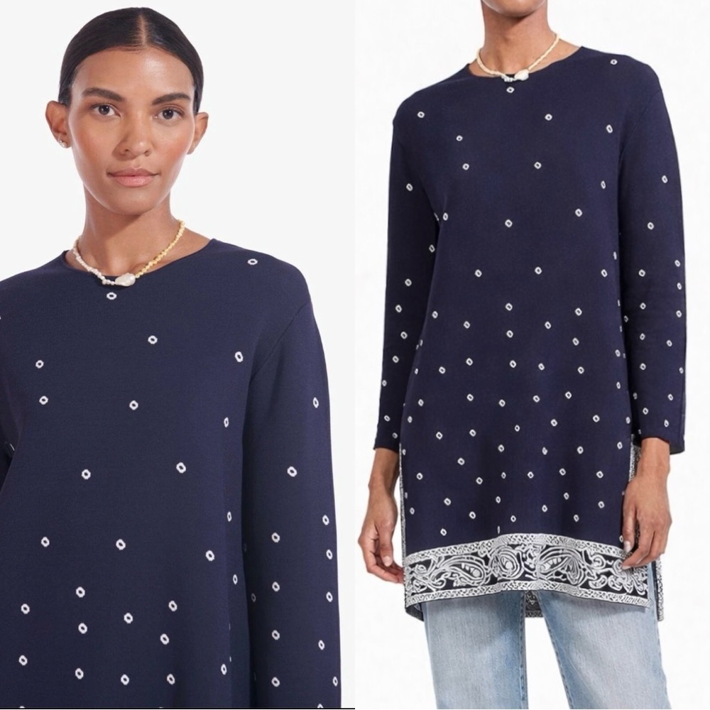 STAUD patterned knit tunic- oversized. Luxury- navy blue- M